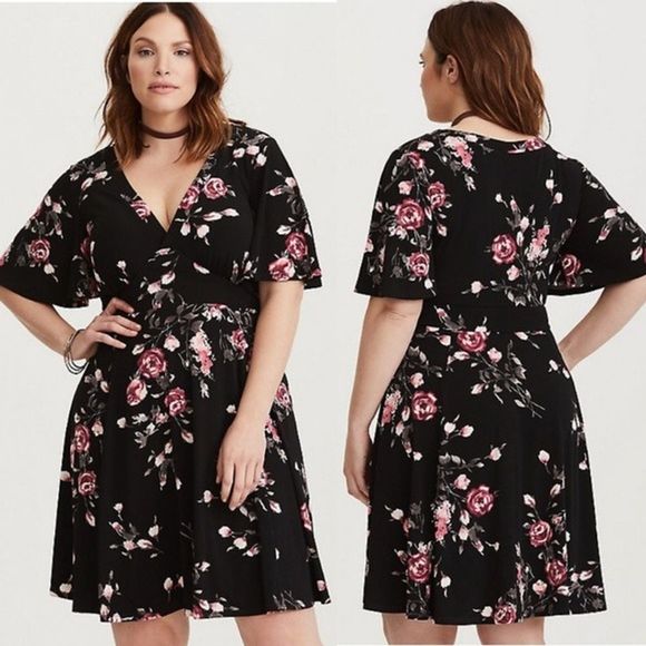 Torrid Dresses & Skirts - Torrid Black Floral Jersey Knit Skater Dress
